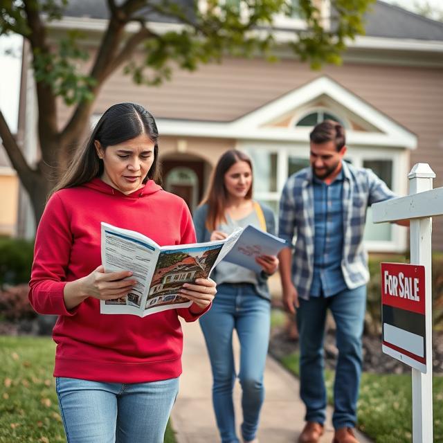 Young couple and their realtor in St. Louis reviewing home listings while concerned about high mortgage rates