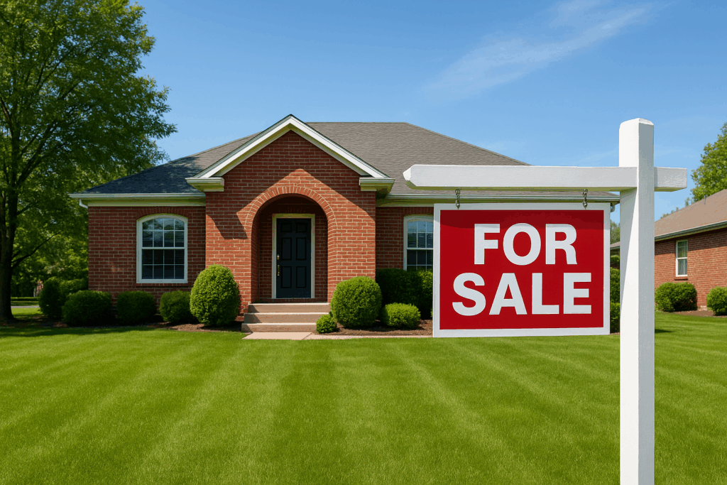 St. Louis home with “For Sale” sign representing lower mortgage rates and increased buyer power