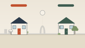 Side-by-side illustration comparing a newly built St. Louis home with an existing resale home, representing the cost comparison discussed in the article.